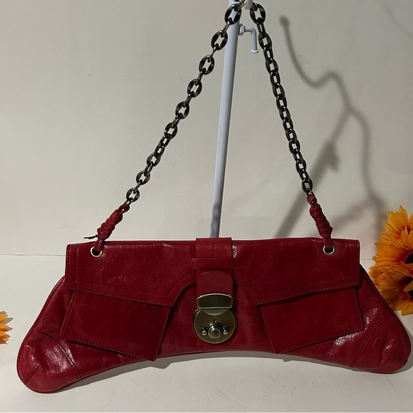 Trina Turk Elegant Red Leather shoulder bag Clutch with Chain strap NWT - Picture 11 of 11